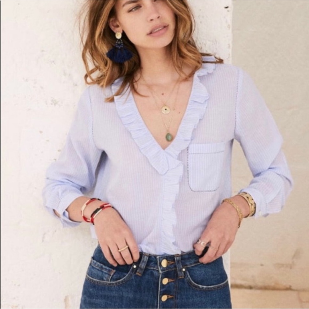 Sezane Light Blue Ruffle Blouse - Size 38